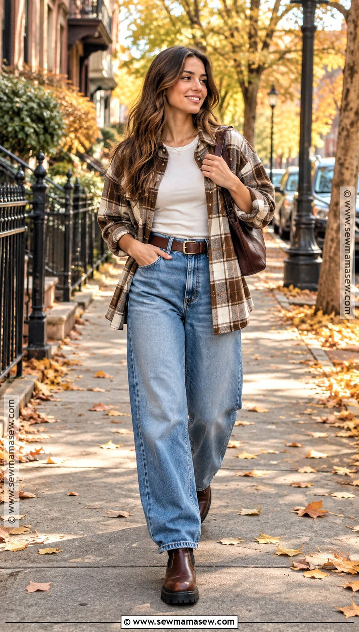 Oversized Plaid Shirt and Baggy Jeans Fall Outfit - 20 oversized fall outfits
