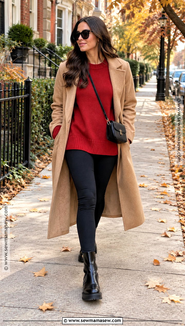 Oversized Red Sweater With Leggings - 15 autumn red sweater ideas