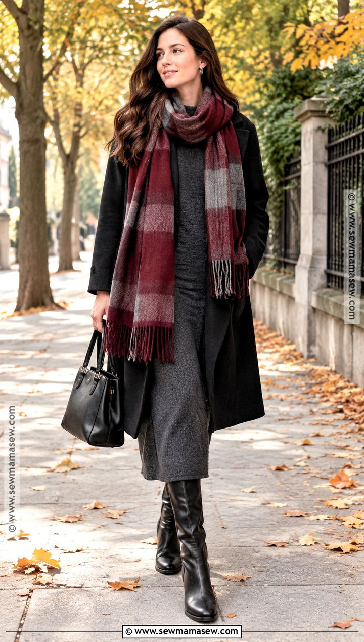 Oversized Scarf And Column Dress Fall Outfit - 15 Modern Fall Outfits for Women