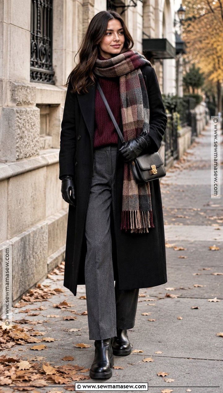 Oversized Scarf And Long Wool Coat Cold Autumn Outfit - 25 cold autumn outfits