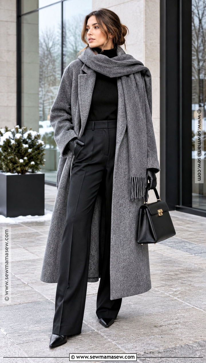 Oversized Scarf Coat And Tailored Pants Outfit - 15 autumn and winter outfits 2026