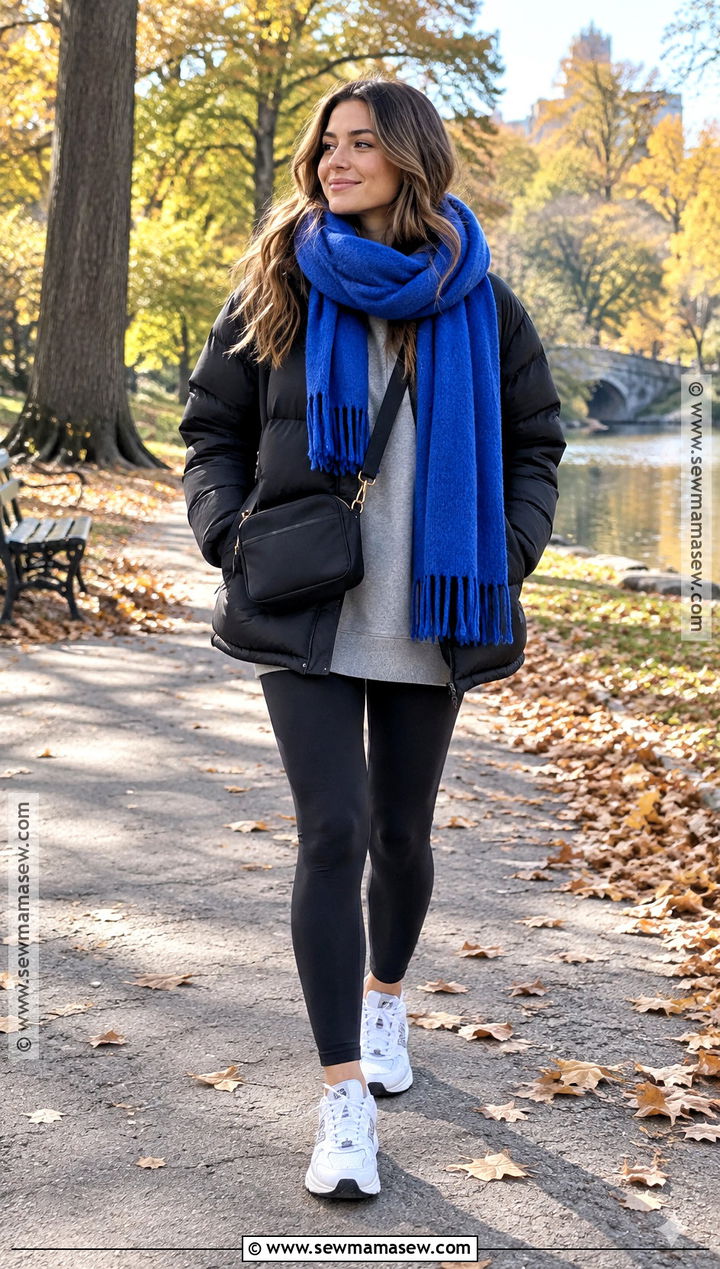 Oversized Scarf With Puffer Jacket And Leggings - 25 autumn scarf ideas