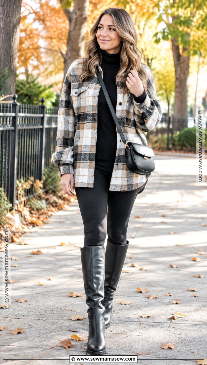 Oversized Shacket With Leggings And Boots - 20 Fall Outfits Oversized