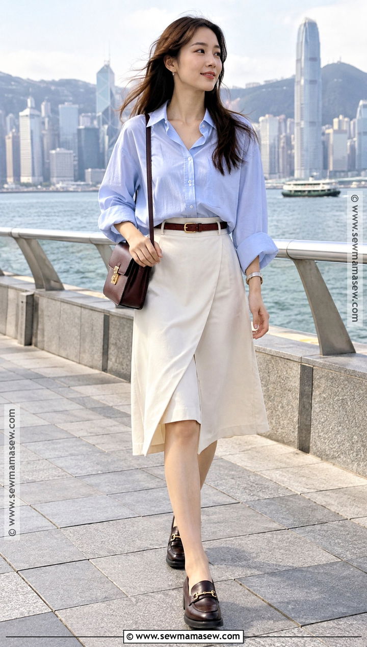 Oversized Shirt And Midi Skort Outfit - 15 autumn outfits in hongkong