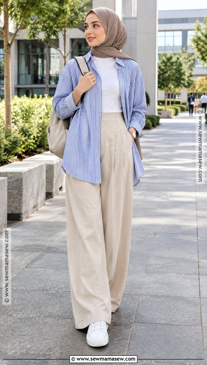 Oversized Shirt And Wide Leg Pants Hijabi Outfit - 20 Back To School Hijabi Outfits