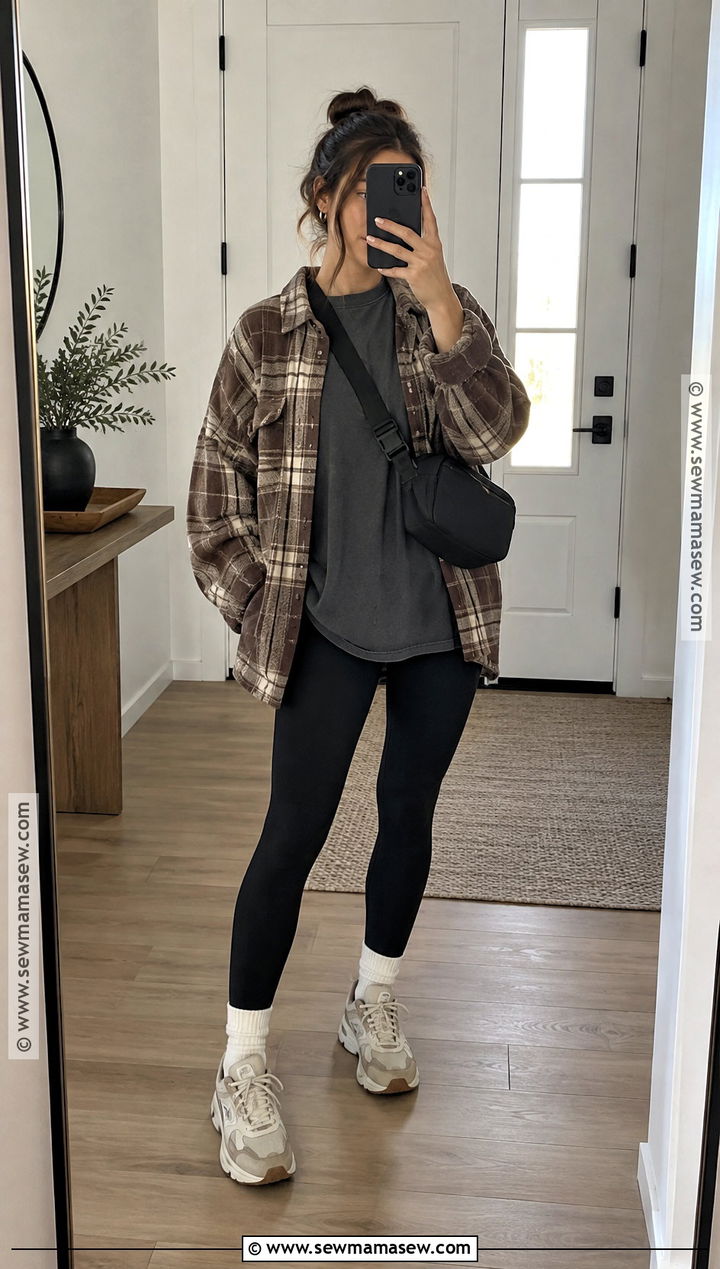 Oversized Short Sleeve T Shirt With Leggings and Shacket - 20 short sleeve fall outfits