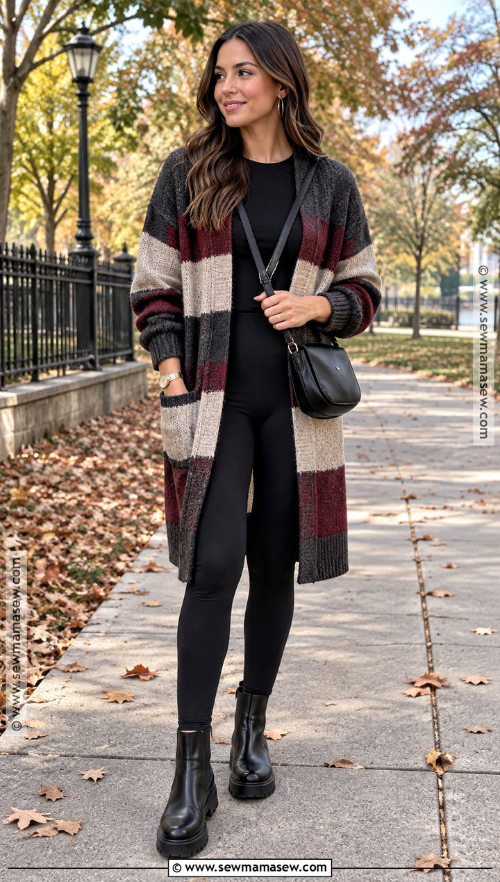 Oversized Striped Cardigan With Leggings - 15 autumn striped cardigan ideas