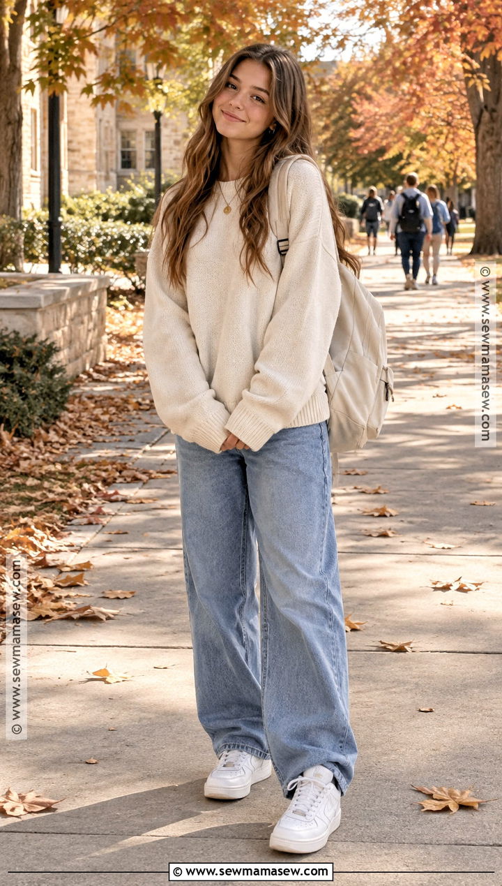 Oversized Sweater And Baggy Jeans Fall Outfit - 15 cute fall outfits for teens
