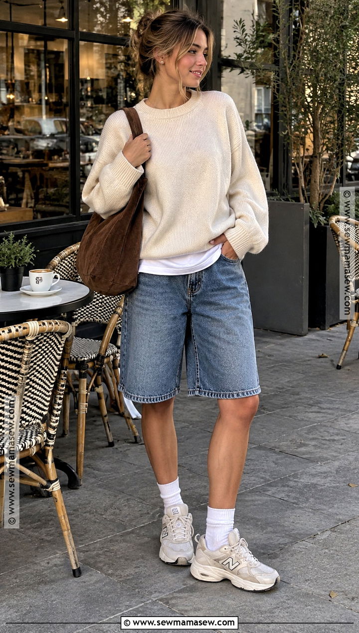 Oversized Sweater And Baggy Jorts Outfit - 20 Jorts Outfit Fall Ideas