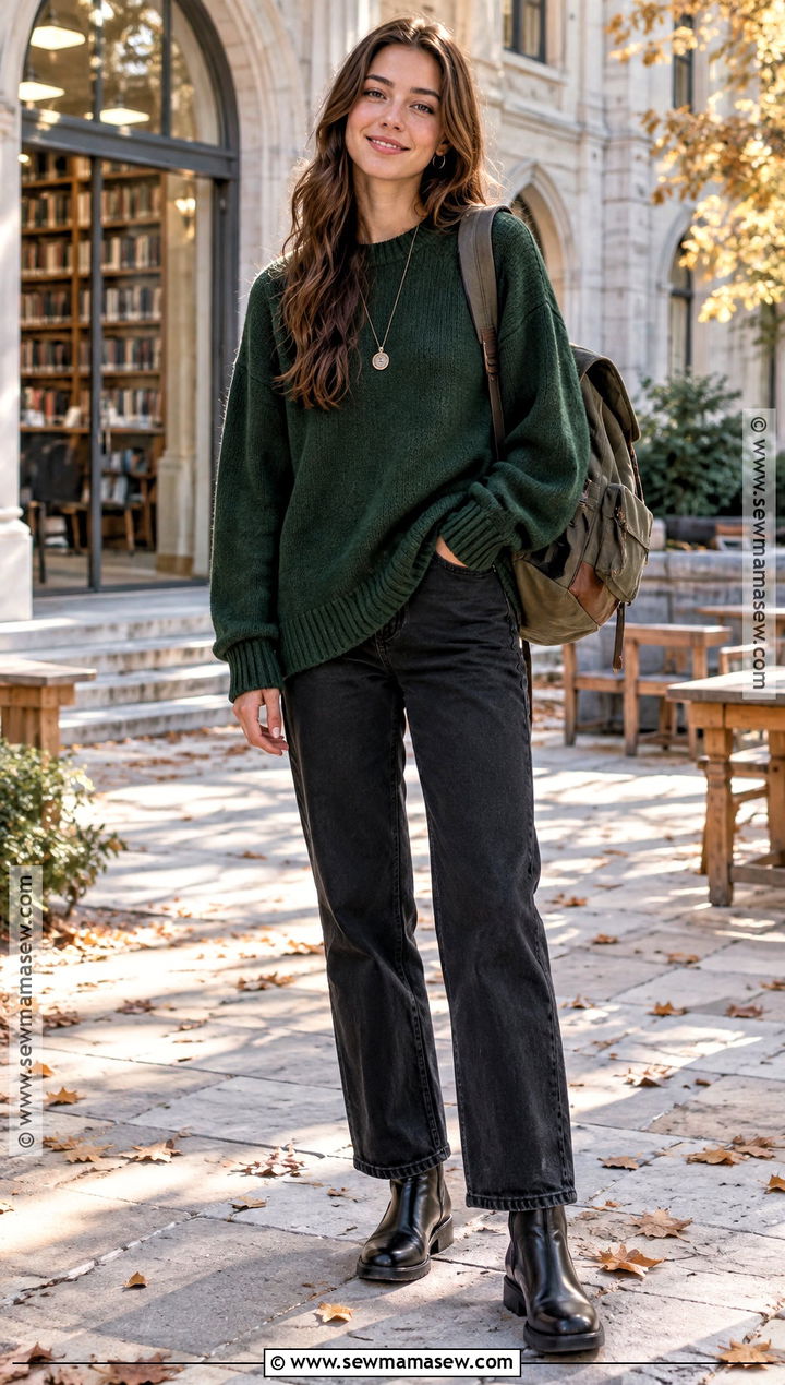 Oversized Sweater And Black Jeans Back To School Outfit - 20 back to school outfits aesthetic