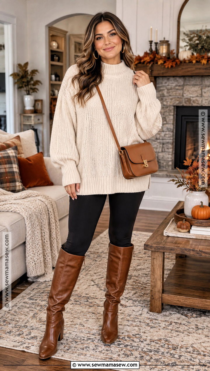 Oversized Sweater And Black Leggings - 20 Thanksgiving Outfits With Leggings