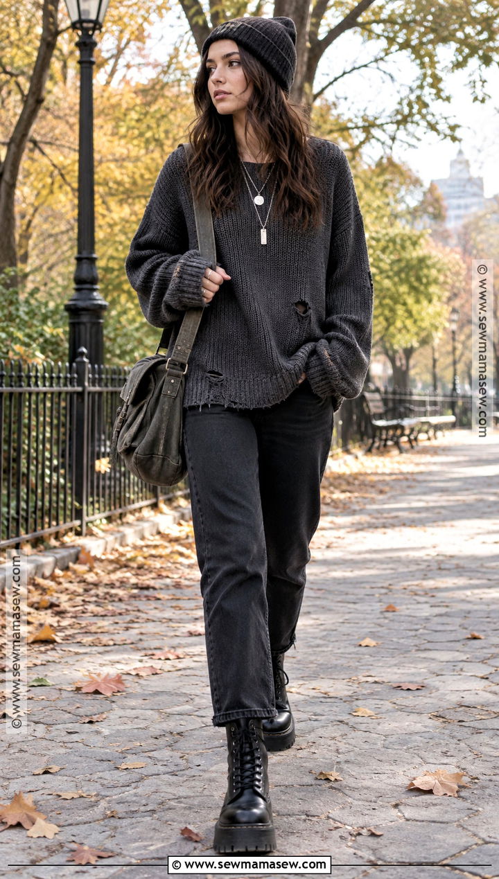 Oversized Sweater And Combat Boots Grunge Outfit - 25 fall outfits grunge