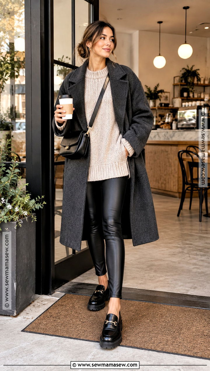 Oversized Sweater And Faux Leather Leggings Autumn Brunch Outfit - 25 autumn brunch outfit ideas