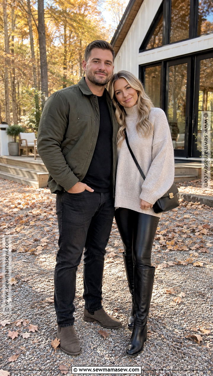 Oversized Sweater And Faux Leather Leggings Fall Engagement Outfit - 15 casual engagement pictures outfits fall