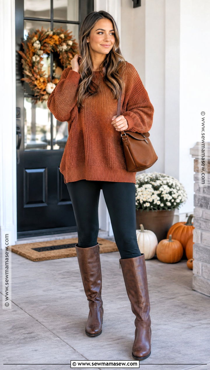Oversized Sweater And Leggings Thanksgiving Outfit - 20 comfy casual thanksgiving outfit ideas