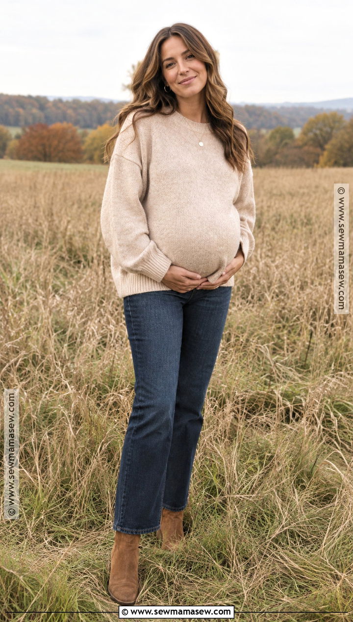 Oversized Sweater And Maternity Jeans Outfit - 15 fall maternity outfits for photoshoot casual