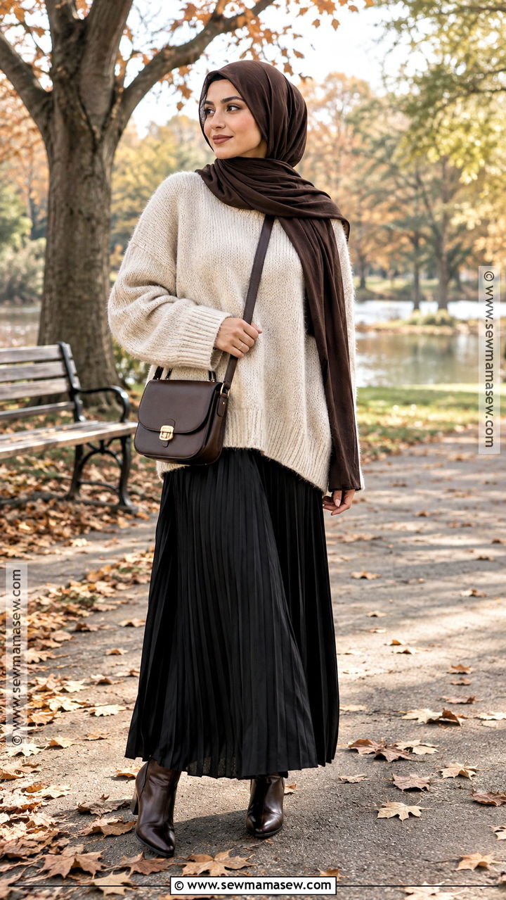 Oversized Sweater And Maxi Skirt Hijab Outfit - 20 Hijab Fashion Autumn Ideas