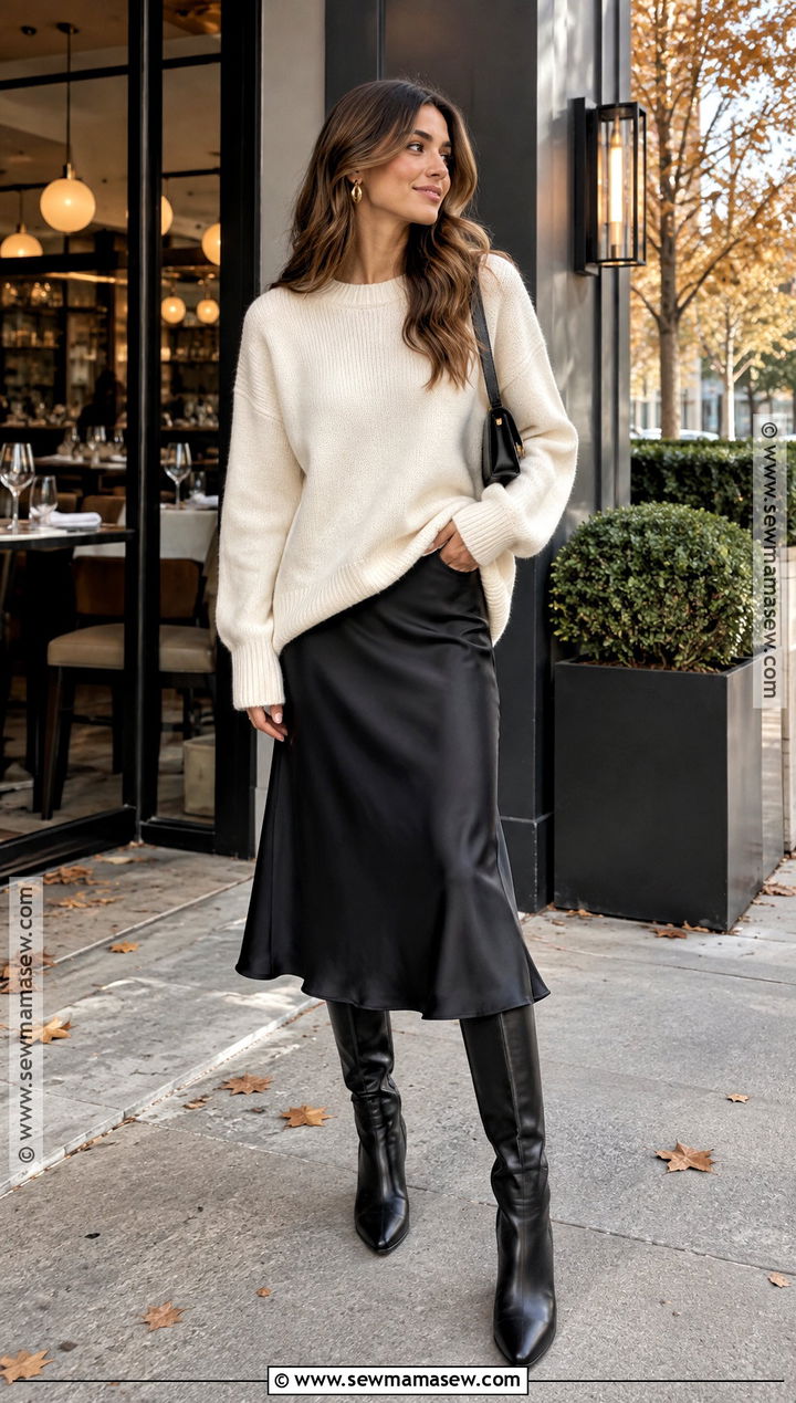 Oversized Sweater And Midi Skirt Fall Outfit - 20 fall minimalist outfit ideas