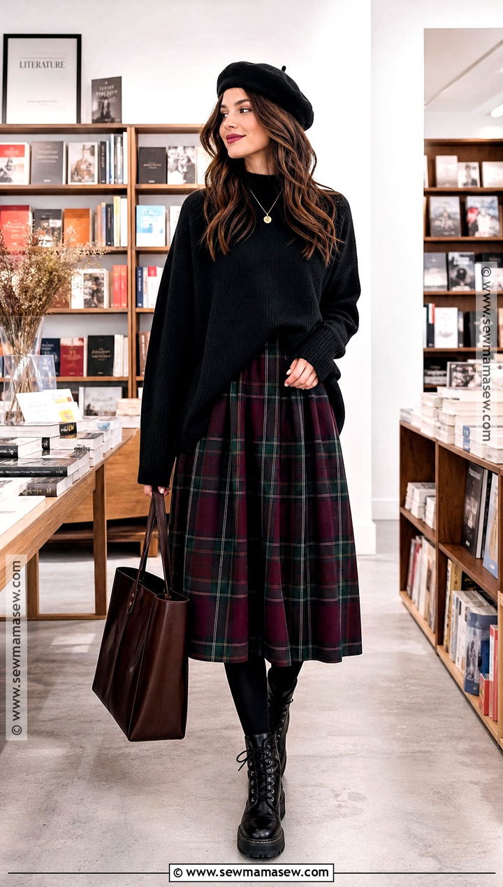 Oversized Sweater And Plaid Skirt Witch Outfit - 50 witch outfit ideas