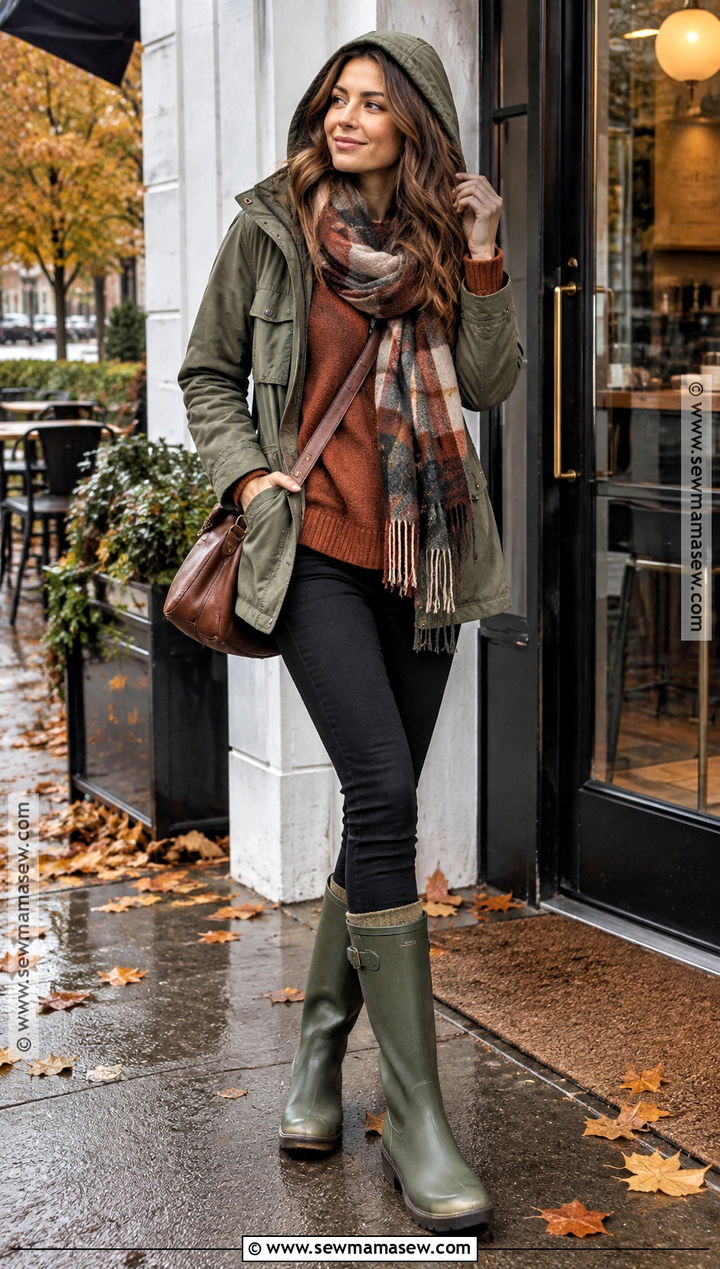 Oversized Sweater And Rain Boots Autumn Outfit - 20 rainy day autumn outfit ideas