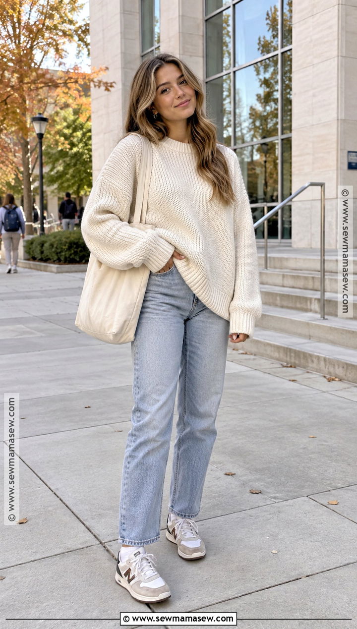 Oversized Sweater And Straight Leg Jeans Back To School Outfit - 15 Pinterest Back To School Outfits