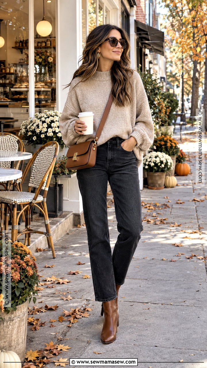 Oversized Sweater And Straight Leg Jeans Brunch Outfit - 20 Brunch Outfit Fall Casual Ideas