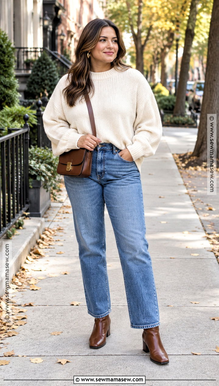 Oversized Sweater And Straight Leg Jeans Fall Outfit - 25 cute fall fits