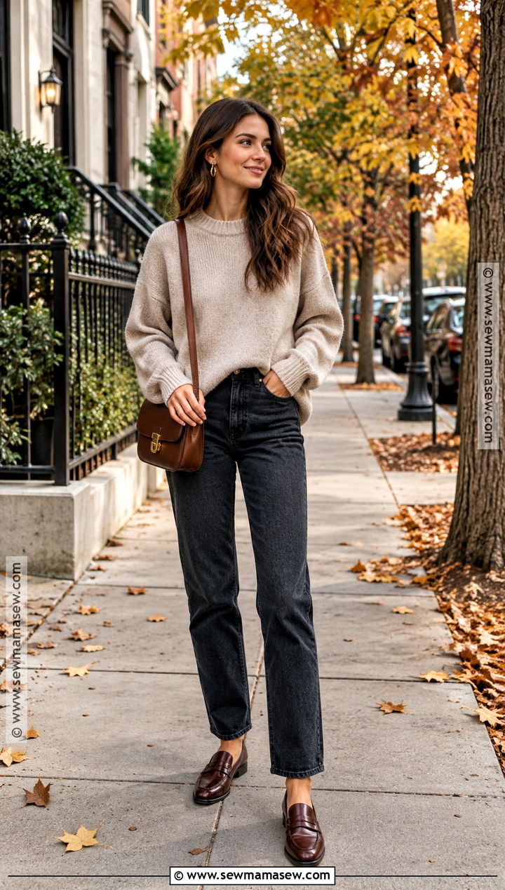 Oversized Sweater And Straight Leg Jeans Fall Outfit - 25 cute outfits for fall