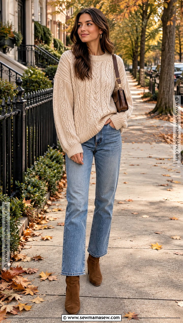 Oversized Sweater And Straight Leg Jeans Fall Outfit - 20 Aesthetic Fall Outfit Ideas