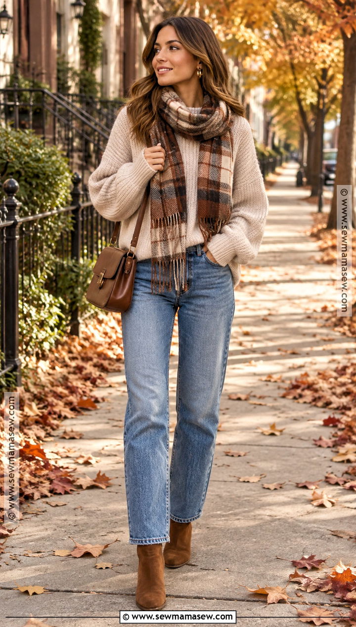 Oversized Sweater And Straight Leg Jeans Fall Outfit Collage - 15 Fall Outfit Inspiration Collage Ideas