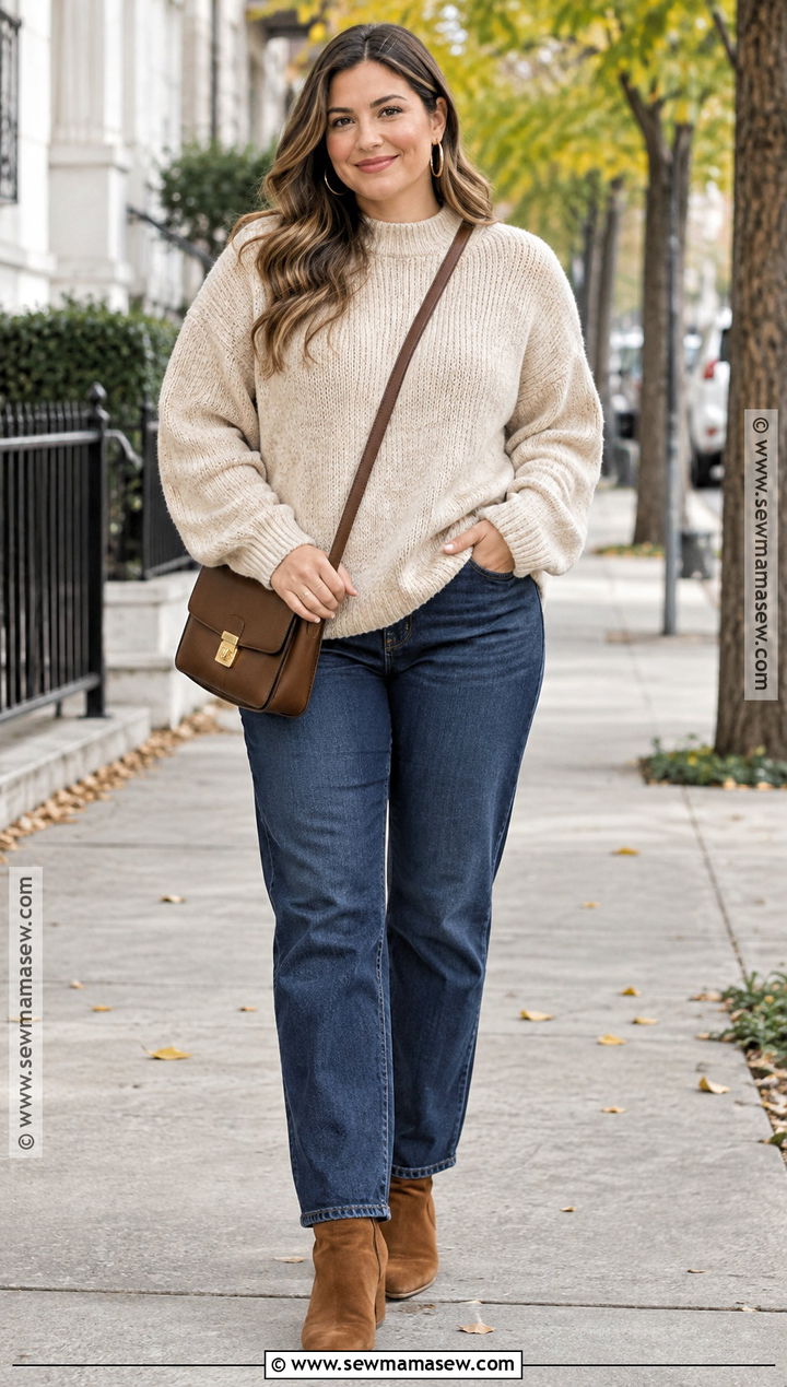 Oversized Sweater And Straight Leg Jeans Outfit - 15 fall fashion 2420 ideas