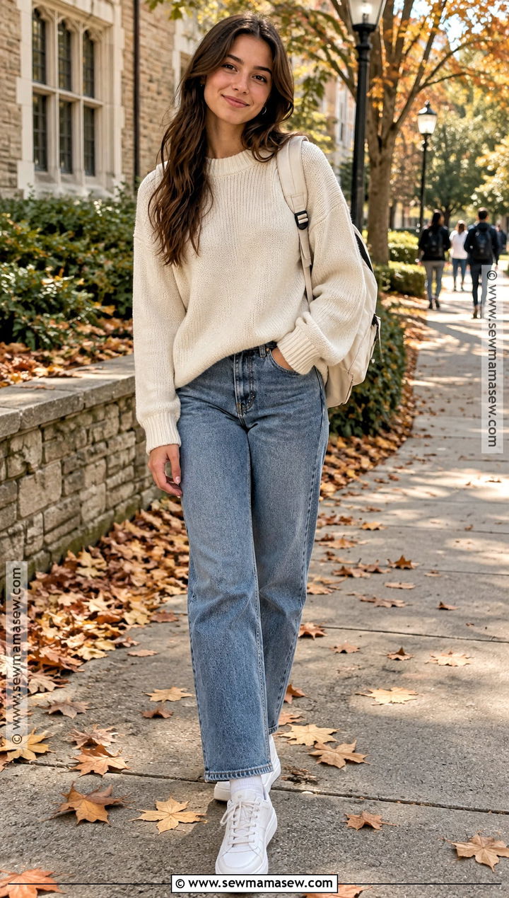 Oversized Sweater And Straight Leg Jeans Outfit - 15 fall outfits 2026 school