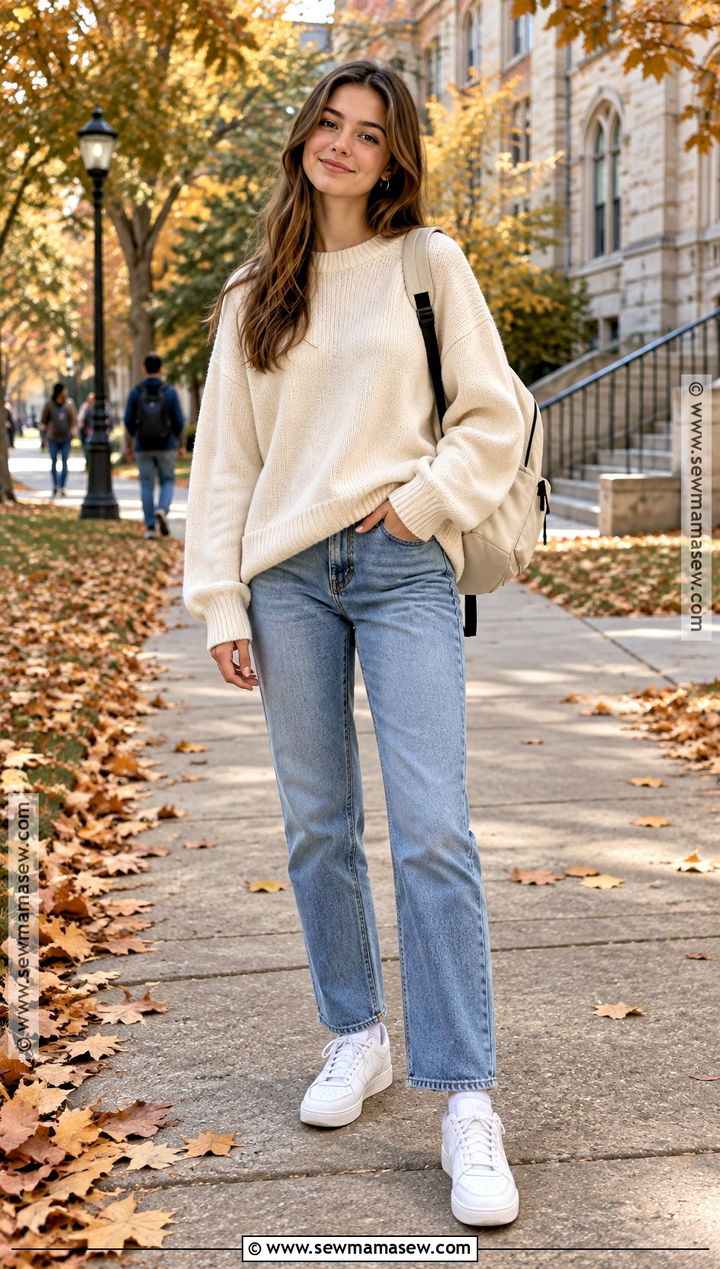 Oversized Sweater And Straight Leg Jeans School Outfit - 25 autumn outfits school