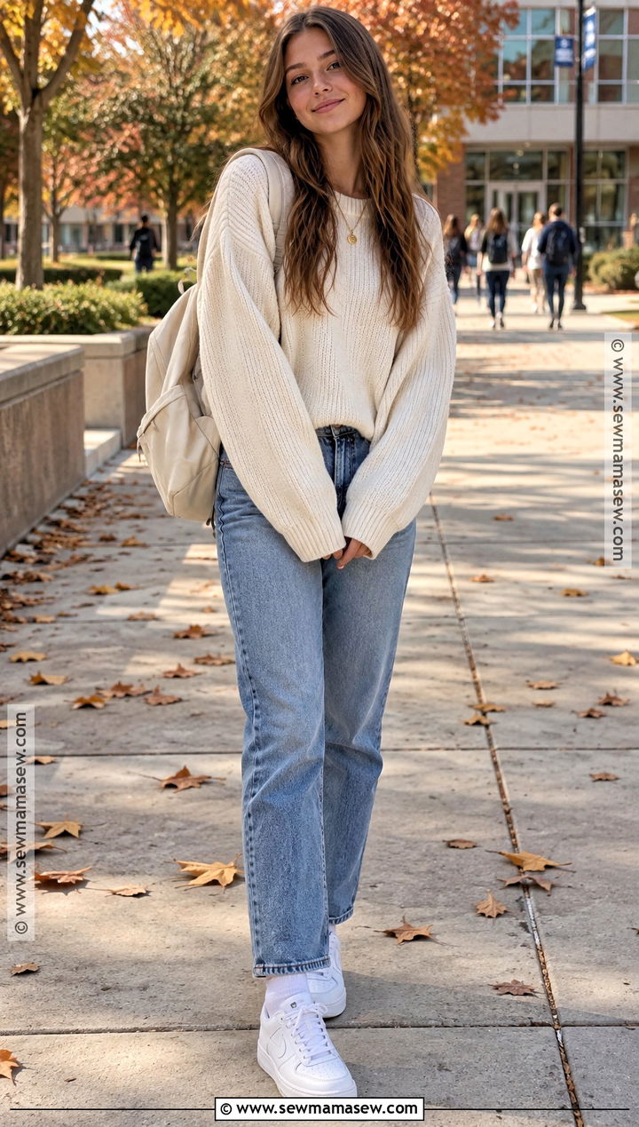 Oversized Sweater And Straight Leg Jeans School Outfit - 15 fall school outfits highschool 2026
