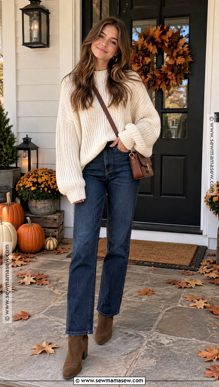Oversized Sweater And Straight Leg Jeans Thanksgiving Outfit - 20 Thanksgiving Outfit Teen Ideas for Girls