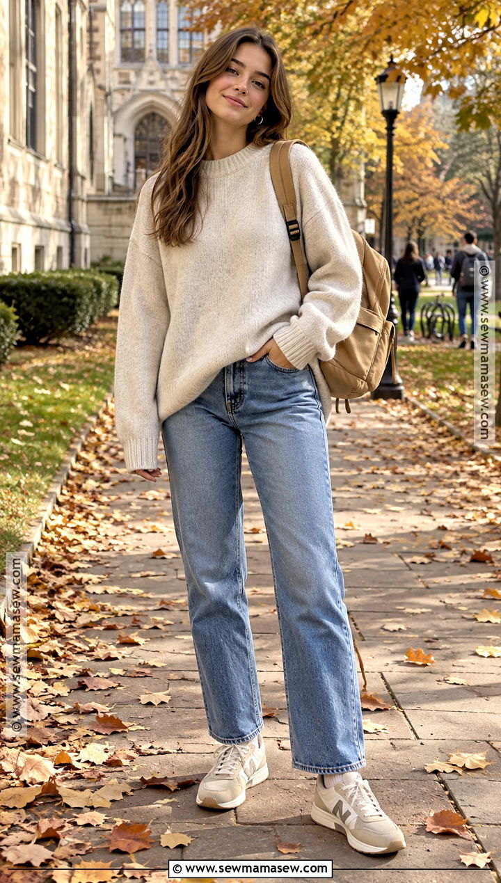 Oversized Sweater And Straight Leg Jeans Uni Outfit - 25 uni fits autumn