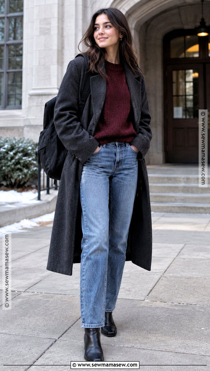 Oversized Sweater And Straight Leg Jeans Winter School Outfit - 15 winter outfits back to school