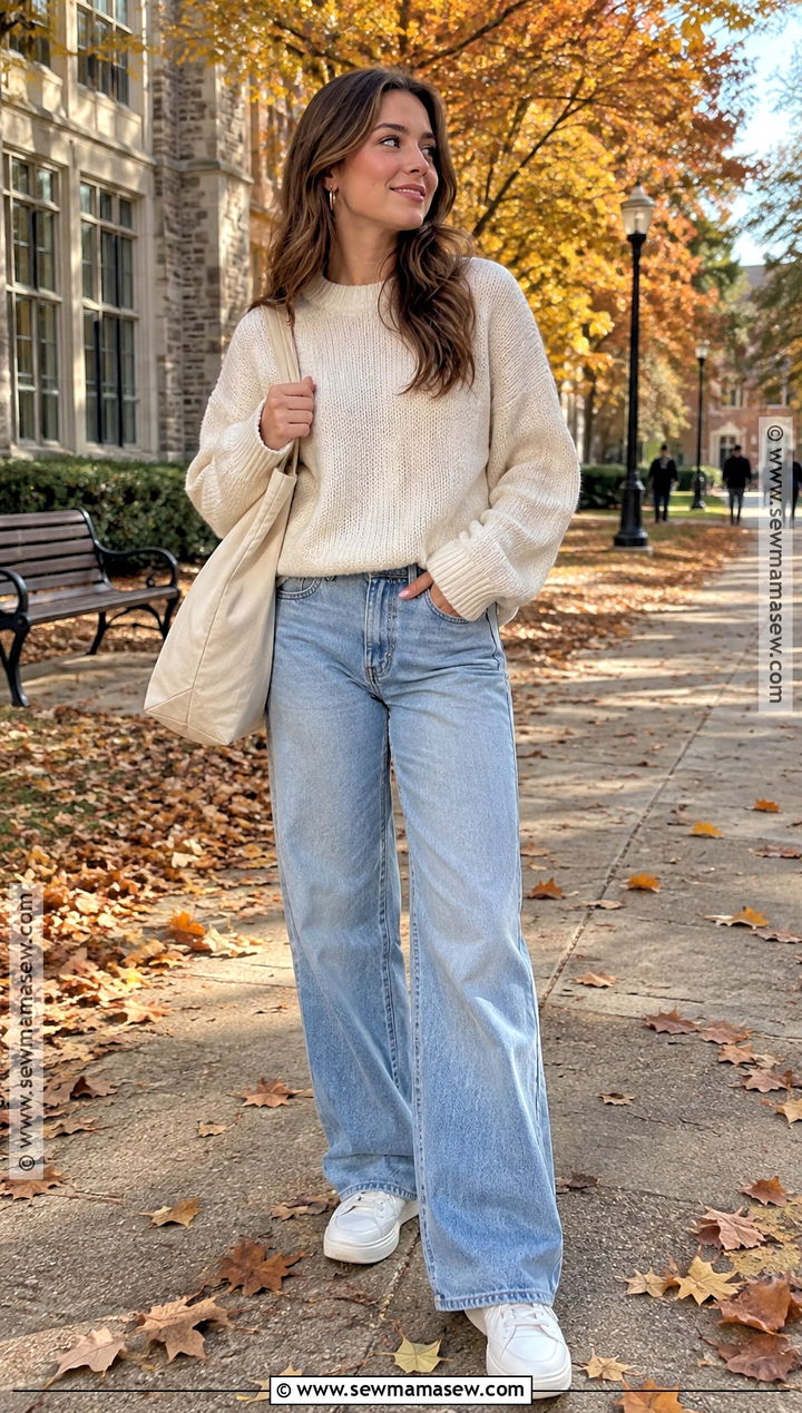 Oversized Sweater And Wide Leg Jeans School Outfit - 15 Cute Fits For School Fall
