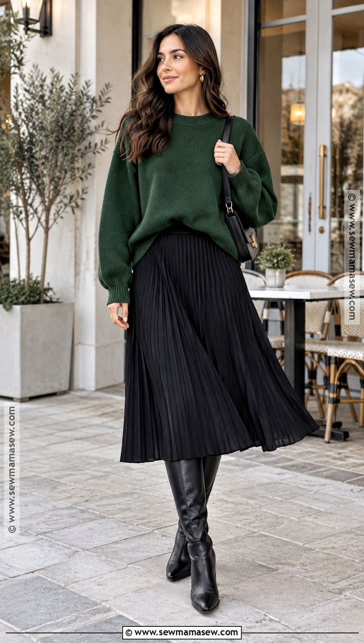 Oversized Sweater Fall Outfit With A Pleated Skirt - 15 cute fall outfits 2026