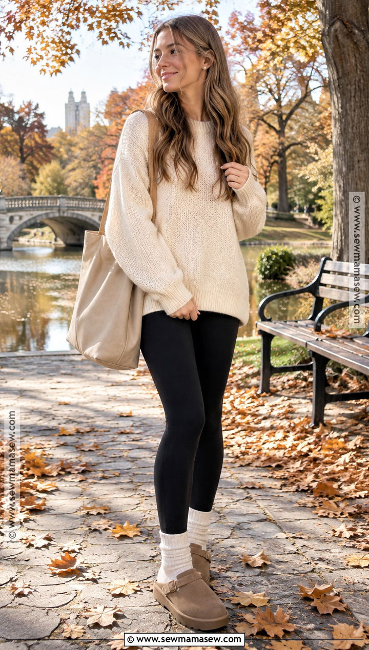 Oversized Sweater Fall Outfit With Leggings - 20 teenage fall outfits