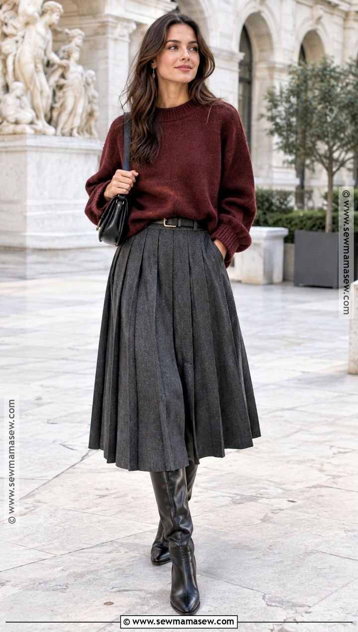Oversized Sweater Fall Outfit With Midi Skirt - 20 fall outfits layering