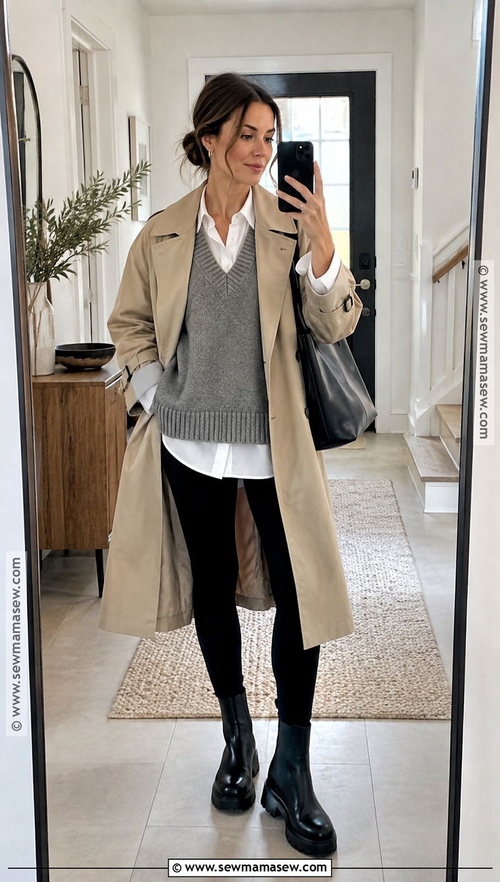 Oversized Sweater Vest With Leggings - 25 sweater vest outfit fall ideas