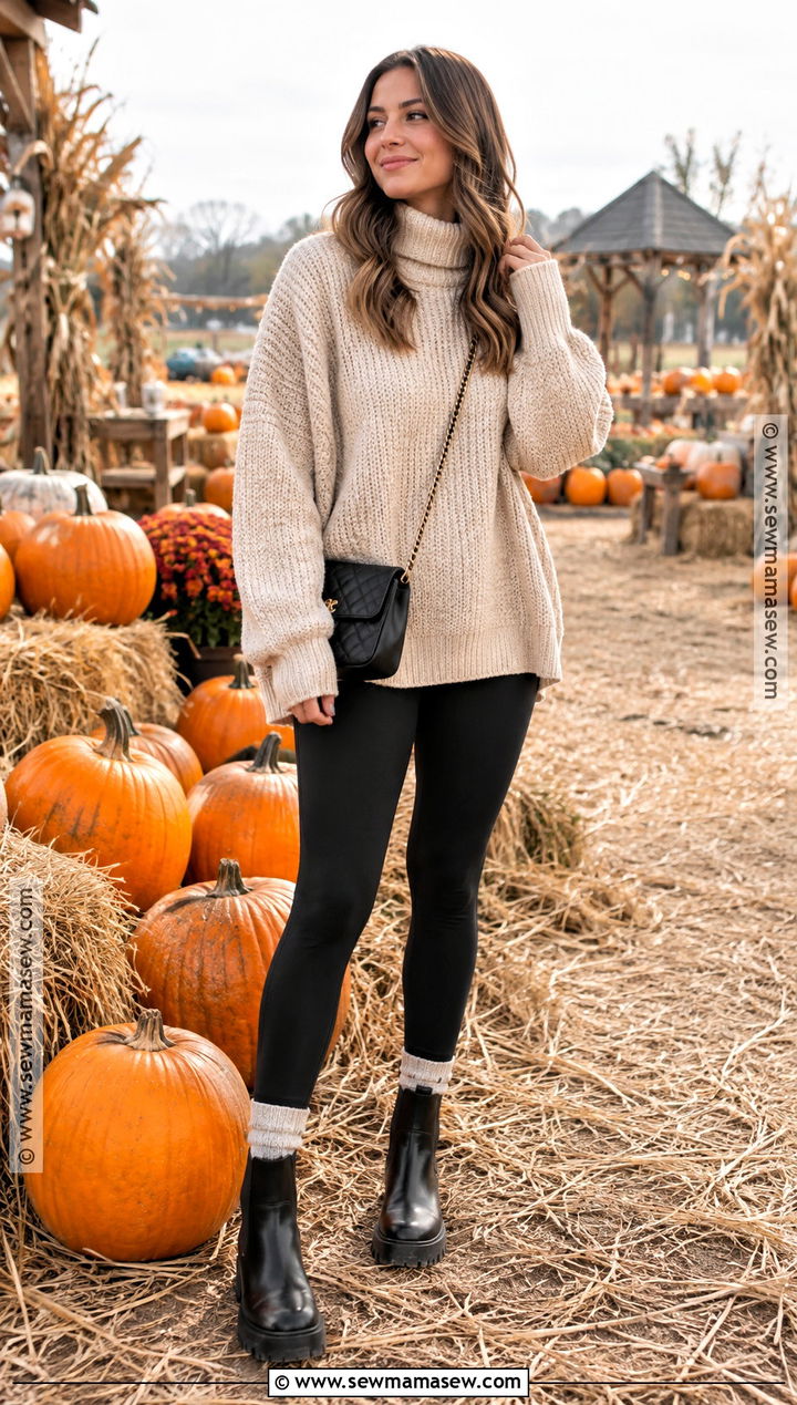 Oversized Sweater With Leggings And Chelsea Boots - 15 Pumpkin Patch Outfit Ideas for Women 2026