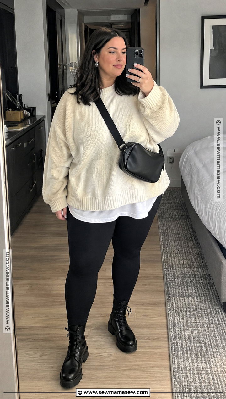Oversized Sweater With Leggings And Combat Boots - 20 Casual Nashville Outfit Fall Ideas