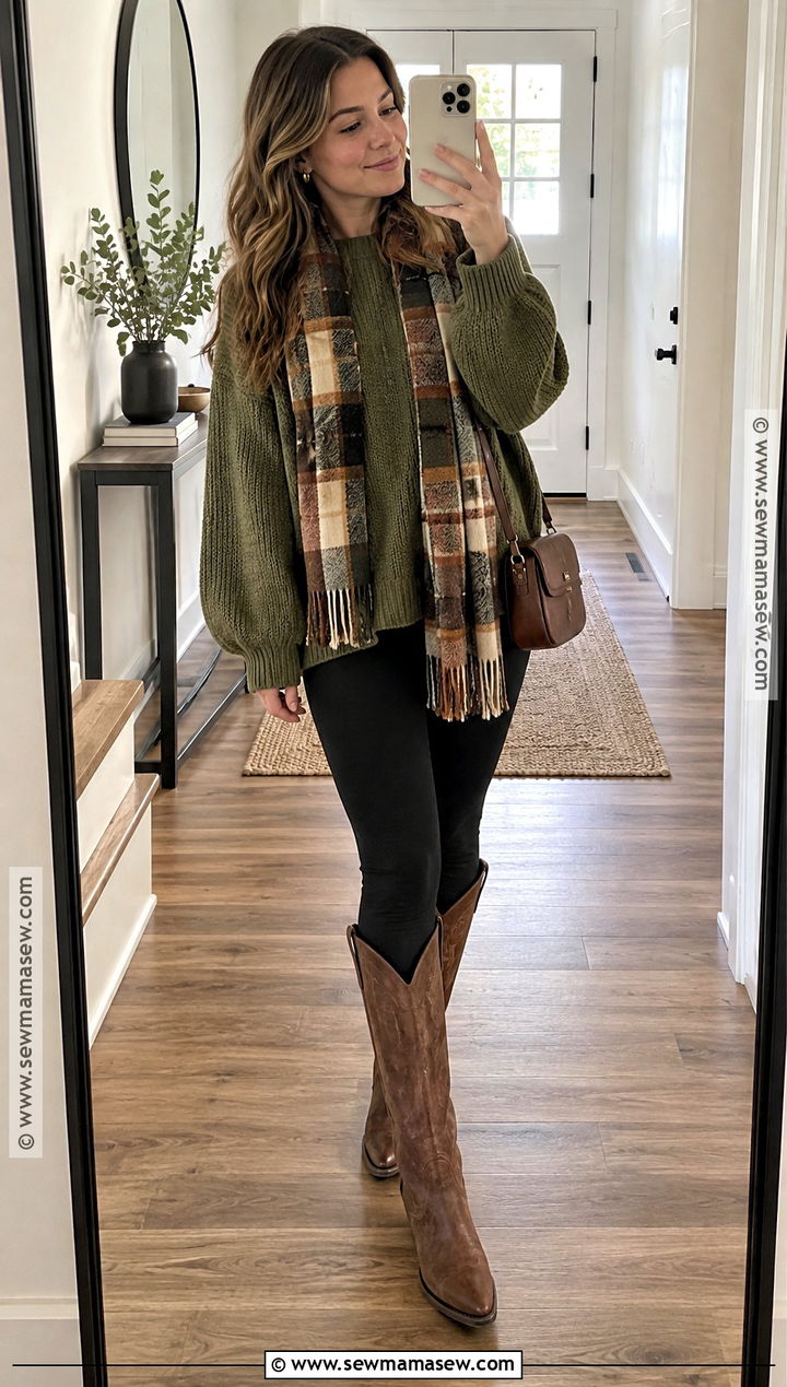 Oversized Sweater With Leggings And Cowgirl Boots - 15 cowgirl boots thanksgiving outfit