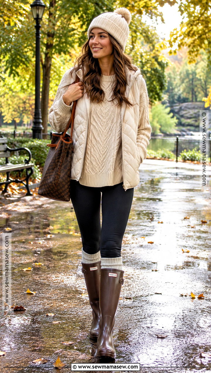 Oversized Sweater With Leggings And Tall Rain Boots - 15 Fall Fashion Rain Boot Ideas