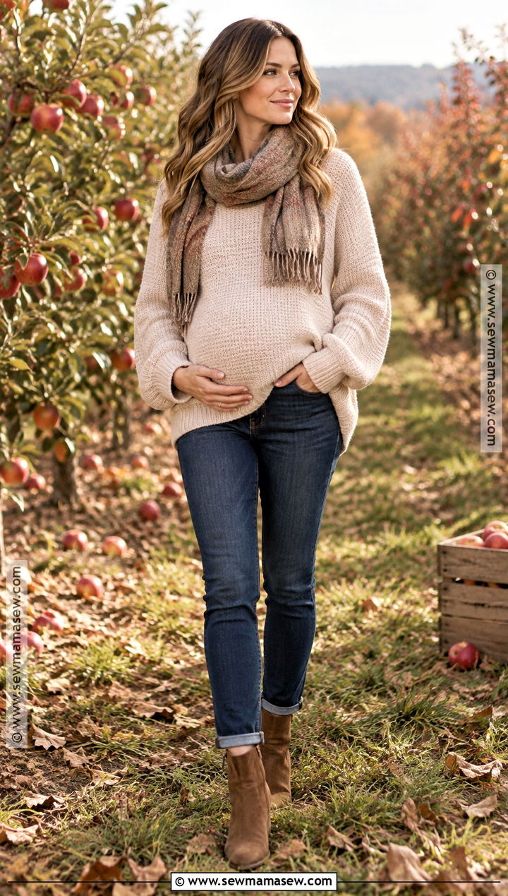 Oversized Sweater With Maternity Jeans - 15 casual maternity outfits photoshoot fall