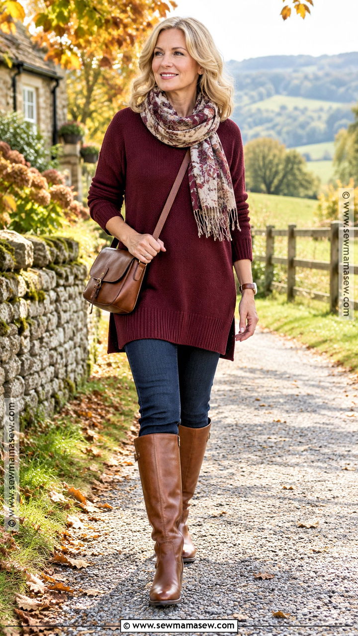 Oversized Sweater With Slim Jeans and Riding Boots - 20 Fall Oversized Sweater Outfits