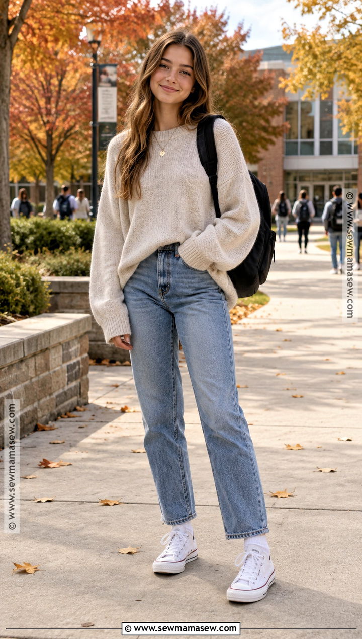 Oversized Sweater With Straight Leg Jeans - 15 cute fall clothes for teens
