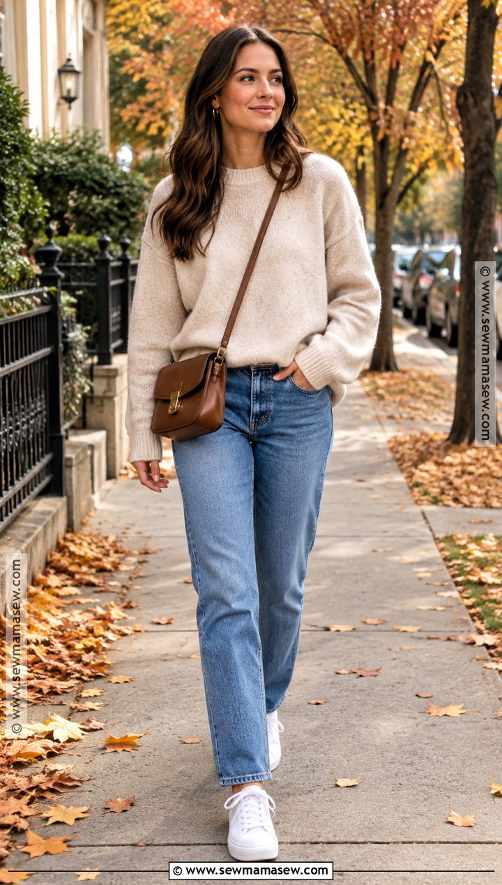 Oversized Sweater With Straight Leg Jeans - 30 comfy fall outfits